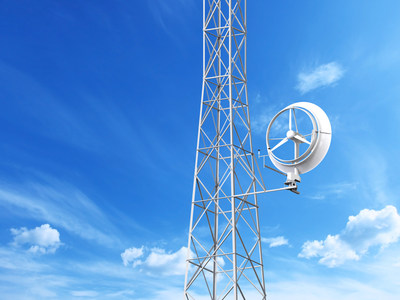 Rendering of Halo Energy's 5kW wind turbine installed on a telecom tower