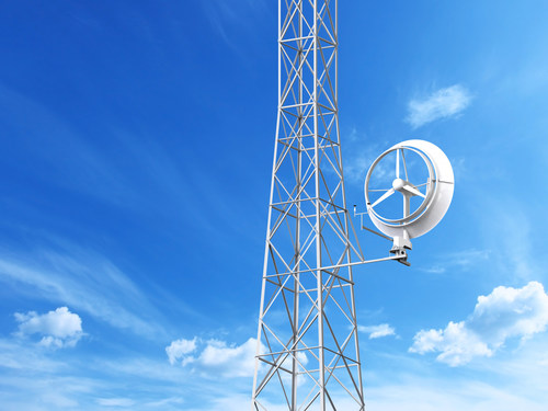 Rendering of Halo Energy's 5kW wind turbine installed on a telecom tower