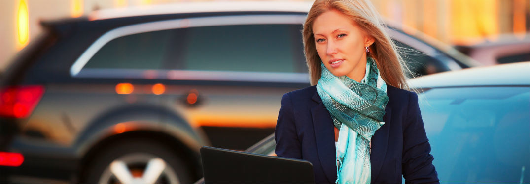 Woman doing research on her laptop.