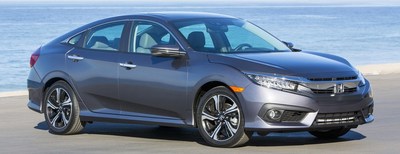 Passenger side exterior view of a gray 2018 Honda Civic.