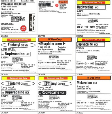 Sample labels - for lot numbers, refer to table.