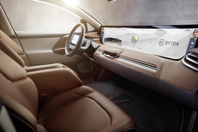 BYTON's Shared Experience Display includes sensors that enable front and rear passengers to control the screen using hand gestures.