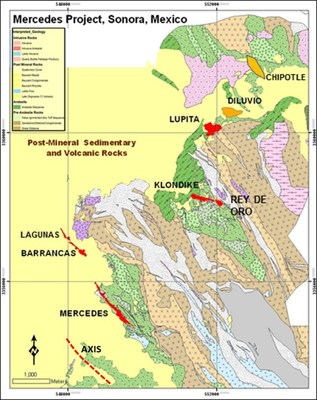 Figure 1: Mercedes Regional Geology & Target Areas (CNW Group/Premier Gold Mines Limited)
