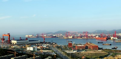 Aerial view of Qingdao West Coast shipbuilding and ship repairing facilities. By Fu Xuejun