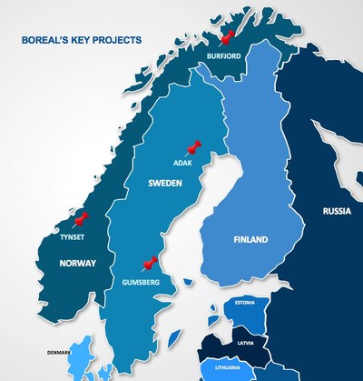 Figure 1 - Location of Boreal's Key Projects (CNW Group/Boreal Metals)