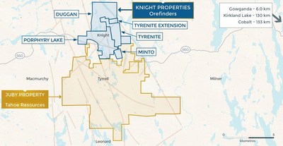 Orefinders Knight Project Core Assets Map (CNW Group/Orefinders Resources Inc.)