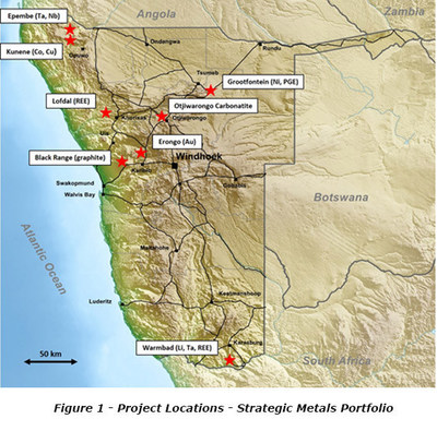 Figure 1 - Project Locations - Strategic Metals Portfolio (CNW Group/Namibia Rare Earths Inc.)