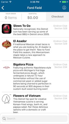 Detroit Lions fans who had seats within the new Grid Iron Club inside Ford Field were given exclusive access to order food and beverages through the team's mobile app from the four Detroit-themed restaurants that were added last offseason as part of a $100 million renovation.