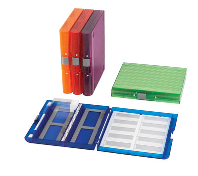 Premium Plus Slide Microscope Slide Boxes by Heathrow Scientific are a durable solution for every day users in research labs with features like a removable inventory card that is replaceable when full and a centrally positioned location grid for easy viewing and retrieving of slides. The unique design of the slide boxes brings a modem look with vibrant translucent colors to laboratories and includes a side storage compartment that can accommodate a pen or desiccant pack.