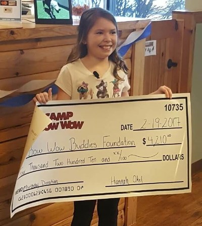 Ten-year-old Hannah Okel asked for donations to the Bow Wow Buddies Foundation in lieu of birthday gifts.