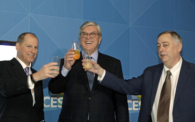 Toasting to the major milestone of the release of the ATSC 3.0 suite of next-generation television standards at CES 2018 are (left to right) Gary Shapiro, president and CEO, Consumer Technology Association; Gordon Smith, president and CEO, National Association of Broadcasters; and Mark Richer, President, Advanced Television Systems Committee.