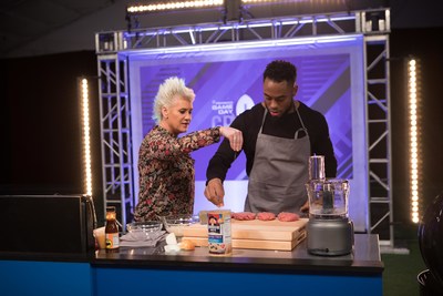 Chef Anne Burrell and Former Athlete Rashad Jennings in the kitchen for PepsiCo’s Game Day Grub Match