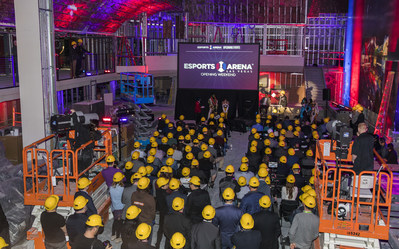 Guests in hard hats see Esports Arena Las Vegas, scheduled to open March 22, 2018, for the first time.