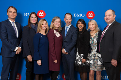 From left: Cam Fowler, President, BMO North American Personal & Business Banking; Janice McDonald, President, The Beacon Agency; Lisa Milburn, CMO BMO Wealth Management & Executive Sponsor BMO for Women; Joanna Rotenberg, Head, BMO Wealth Management; Darryl White, CEO, BMO Financial Group; Hon. Bardish Chagger, Minister, Small Business & Tourism, Government of Canada; Clare Beckton, Executive in Residence CREWW, Carleton University; Andrew Irvine, Head of BMO Business Banking Canada & Partners. (CNW Group/BMO Financial Group)
