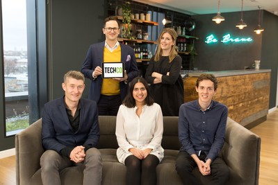 MVF celebrates acquisition of Tech.co. Left to right: Titus Sharpe - CoFounder and President, Michael Teixeira - CEO, Samairah Maqsood - Sales Director, Grace Garland - Head of PR and Outreach, Michael Horrocks - Publishing Operations Director