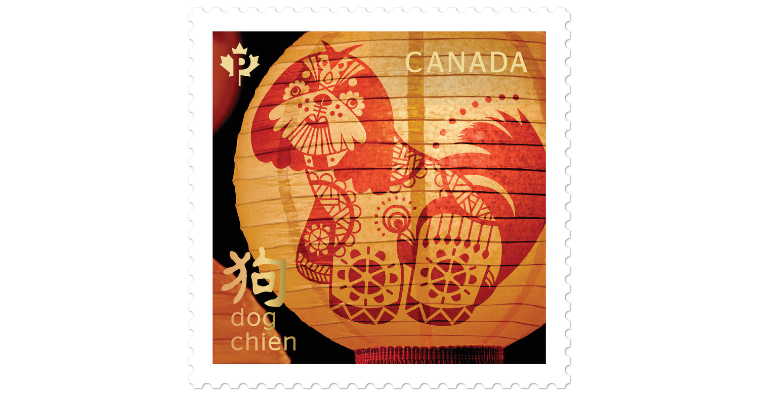 Canada Post Year of the Dog Lunar New Year stamps adorned in