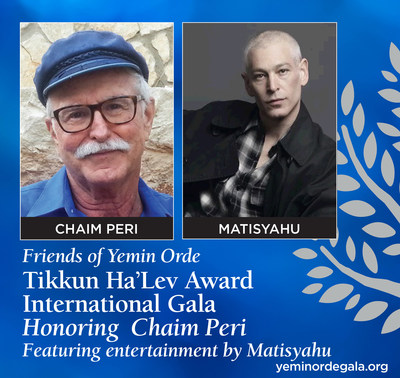 Friends of Yemin Orde will honor acclaimed Israeli visionary educator, Chaim Peri, at an international gala on May 8, 2018, in New York City, featuring an acoustic concert by vocalist, Matisyahu. Dr. Peri will receive the Tikkun Ha'Lev Award for his lifetime of devotion and advocacy on behalf of Israel's at-risk and immigrant youth. Tikkun Ha'Lev is Hebrew for "mending the heart", an important healing element for fragile children everywhere.