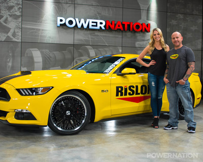 PowerNation TV host Katie Osborne and Rislone brand ambassador Bobby Janiec unveil the custom 600+ horsepower Mustang supercar designed and built by Rislone and the PowerNation TV 