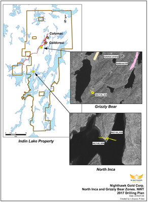 Figure 1.  Plan View – Grizzly Bear and North Inca Drillhole Locations (CNW Group/Nighthawk Gold Corp.)