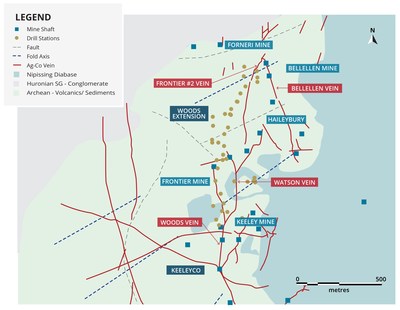 Figure 1. Bedrock geology of the Keeley-Frontier-Bellellen mines in Cobalt South area. (CNW Group/First Cobalt Corp.)