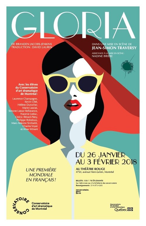 La pièce Gloria, de Branden Jacobs-Jenkins, sera présentée en première mondiale francophone, dans une mise en scène de Jean-Simon Traversy, avec les finissants du Conservatoire d’art dramatique de Montréal, au Théâtre Rouge du 26 janvier au 3 février. (Groupe CNW/Conservatoire de musique et d'art dramatique du Québec)