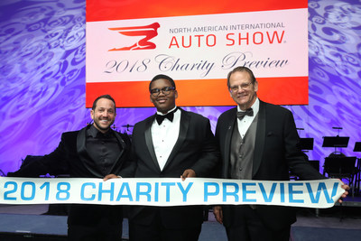 (Pictured L to R) - 2018 NAIAS Chairman, Ryan LaFontaine, Charity Preview Child Ambassador, 2018 NAIAS Vice Chairman Bill Golling.