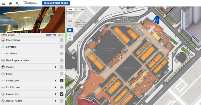 Colorado Convention Center's 3D, Interactive Map, built and powered by Concept3D