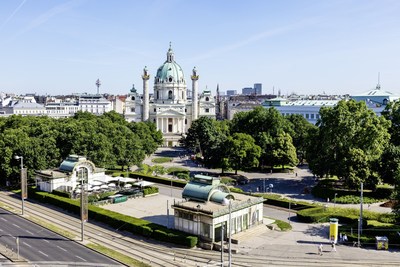 Vienna's tourism industry looks back on its best year ever: 15.5 million visitor bednights, 3.7% more than in 2016, represent a new all-time high. Photo: Otto Wagner's Stadtbahn Pavilion, Karlsplatz (PRNewsfoto/Vienna Tourist Board)