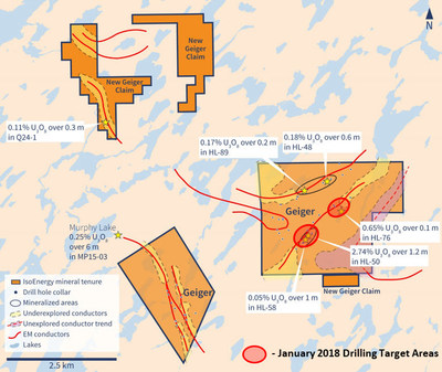 Figure 2 – January 2018 Drilling Target Areas. (CNW Group/IsoEnergy Ltd.)