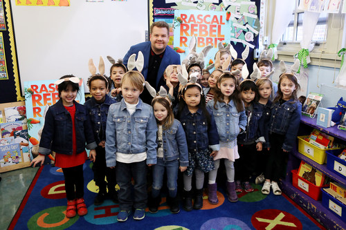 James Corden, who voices Peter Rabbit in the upcoming film, read to kindergarteners at a New York City school this morning, and announced that Peter Rabbit will team up with Take Your Child to the Library Day for Blue Jacket Day.
