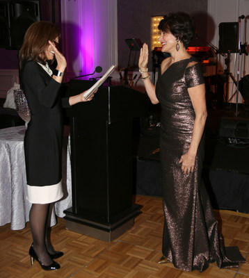 California Chief Justice Tani Cantil-Sakauye (left) swears in Cynthia McGuinn (right) as the 2018 President of the American Board of Trial Advocates in San Francisco on January 20, 2018.