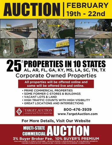 25± Commercial Auction Properties in 10 States throughout the Southeast and Texas February 19th-22nd