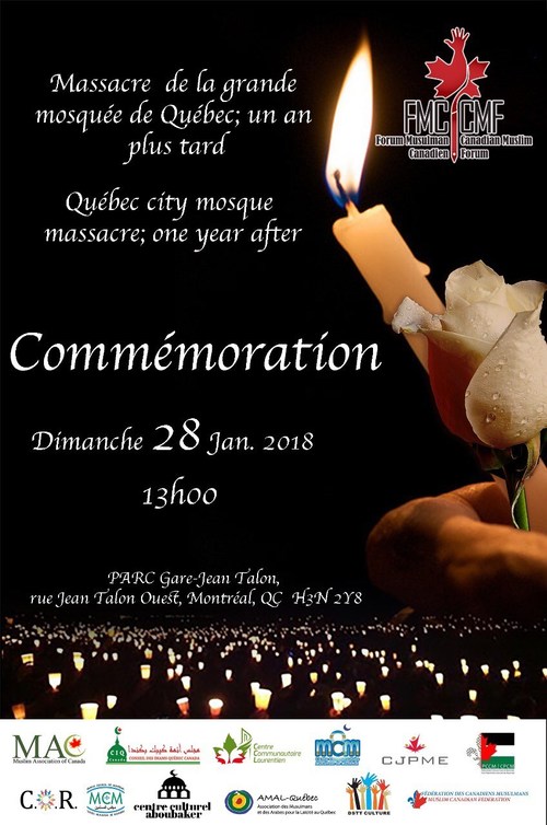 Commémoration du massacre à la mosquée de Québec - 28 janvier 2018 (Groupe CNW/Forum Musulman Canadien)