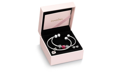 PANDORA Jewelry Stacked Open Bangle Gift Set with Be Mine Dangle Charm