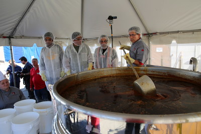 Chefs from Juanita’s Foods set the GUINNESS WORLD RECORDS™ title for the Largest menudo soup during an event held on Jan. 28, 2018 at Juanita’s headquarters in Wilmington, Calif. to celebrate National Menudo Month. A massive 300-gallon kettle was used to cook the traditional Mexican-style soup, which weighted 2,439 lbs. and was prepared with 980 lbs. of tripe in beef bone stock, 600 lbs. of Juanita’s Original Mexican Style Hominy, and 171 lbs. of spices.