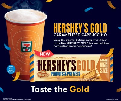 There’s a gold rush going on at 7-Eleven®. On the heels of the launch of Hershey’s Gold bars, The Hershey Company’s first candy bar launch in 20 years, 7-Eleven, Inc. strikes gold with its new, exclusive Hershey’s Gold caramelized crème cappuccino.