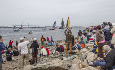 May 15,2015. Spectators watching the Pro-Am Race in Neport from the Volvo Ocean Race Village.