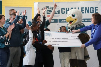 Edwin M. Stanton Elementary School accepts a $10,000 Fuel Up to Play 60 Hometown Grant from the Philadelphia Eagles and the American Dairy Association North East.