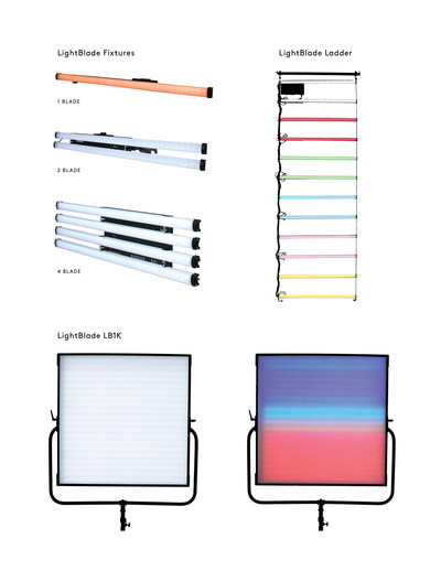 NBCUniversal LightBlade LED production lighting is a comprehensive digital tool set for set, talent, scenic, as well as practical and effects lighting.  This versatile production lighting system features reference-quality tunable white light combined with an integrated saturated color system.