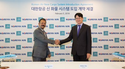 V K Mathews, Executive Chairman, IBS Group and Cho WonTae, President of Korean Air at the signing ceremony at Seoul. (PRNewsfoto/IBS Software (IBS))