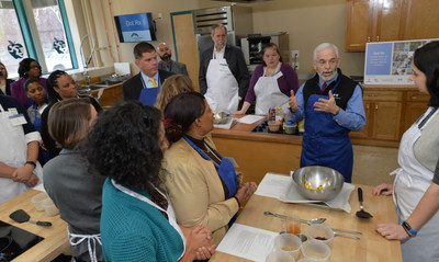 Representatives from Blue Cross Blue Shield of Massachusetts, Codman Square Health Center, Daily Table, the Dorchester YMCA, Healthworks Community Fitness, Outdoors Rx, a program of the Appalachian Mountain Club, and Union Capital Boston participated in a healthy cooking class to celebrate the launch of Dot Rx. The program connects Dorchester families with peer health coaches and local experiences that promote healthy living - including opportunities to eat healthy, get outside, and be active.