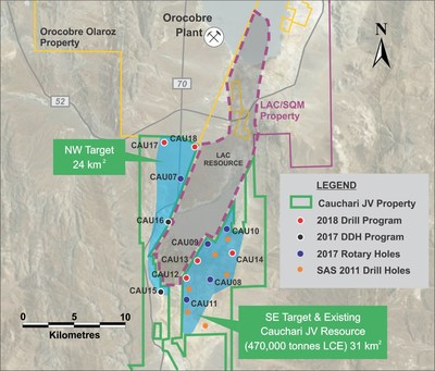 Figure 2: Location of CAU11, CAU08 and other drill holes (CNW Group/Advantage Lithium Corp)