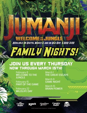 Ovation Brands® and Furr's Fresh Buffet® Take a Walk on the Wild Side With Jumanji: Welcome to the Jungle Family Nights, Starting Feb. 8
