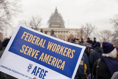 American Federation of Government Employees members rally on Capitol Hill