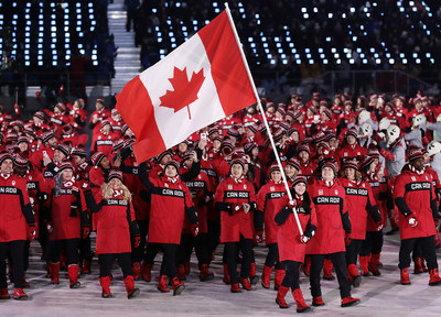 Canadian athletes debut Hudson's Bay's Official Team Canada uniform at the Olympic Winter Games Opening Ceremony in PyeongChang. (CNW Group/Hudson's Bay)