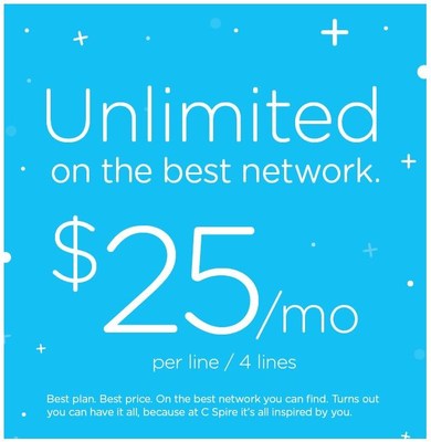 C Spire has introduced a new $25 a month unlimited wireless plan with four lines aimed at consumers who want superior network features and best-in-class customer service.