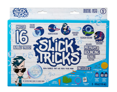 Slick Tricks Level Up features 16 bubble tricks, and is part of the all-new Slick Tricks line of bubble trick sets from Little Kids, Inc. to be debuted at the American International Toy Fair.