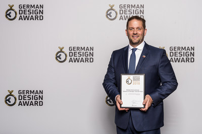 Richter Studios CEO Jeremy Richter accepting the 2018 German Design Award in Frankfurt, Germany.