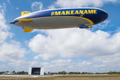 In celebration of a new commercial featuring Dale Earnhardt Jr., Goodyear created a special design on its iconic blimp, temporarily replacing “Goodyear” with “#MakeAName” on the Florida-based Wingfoot One.