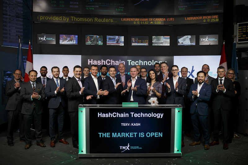 Patrick Gray, CEO HashChain Technology Inc. (KASH) opens the TSX Venture Exchange market. (CNW Group/HashChain Technology Inc.)